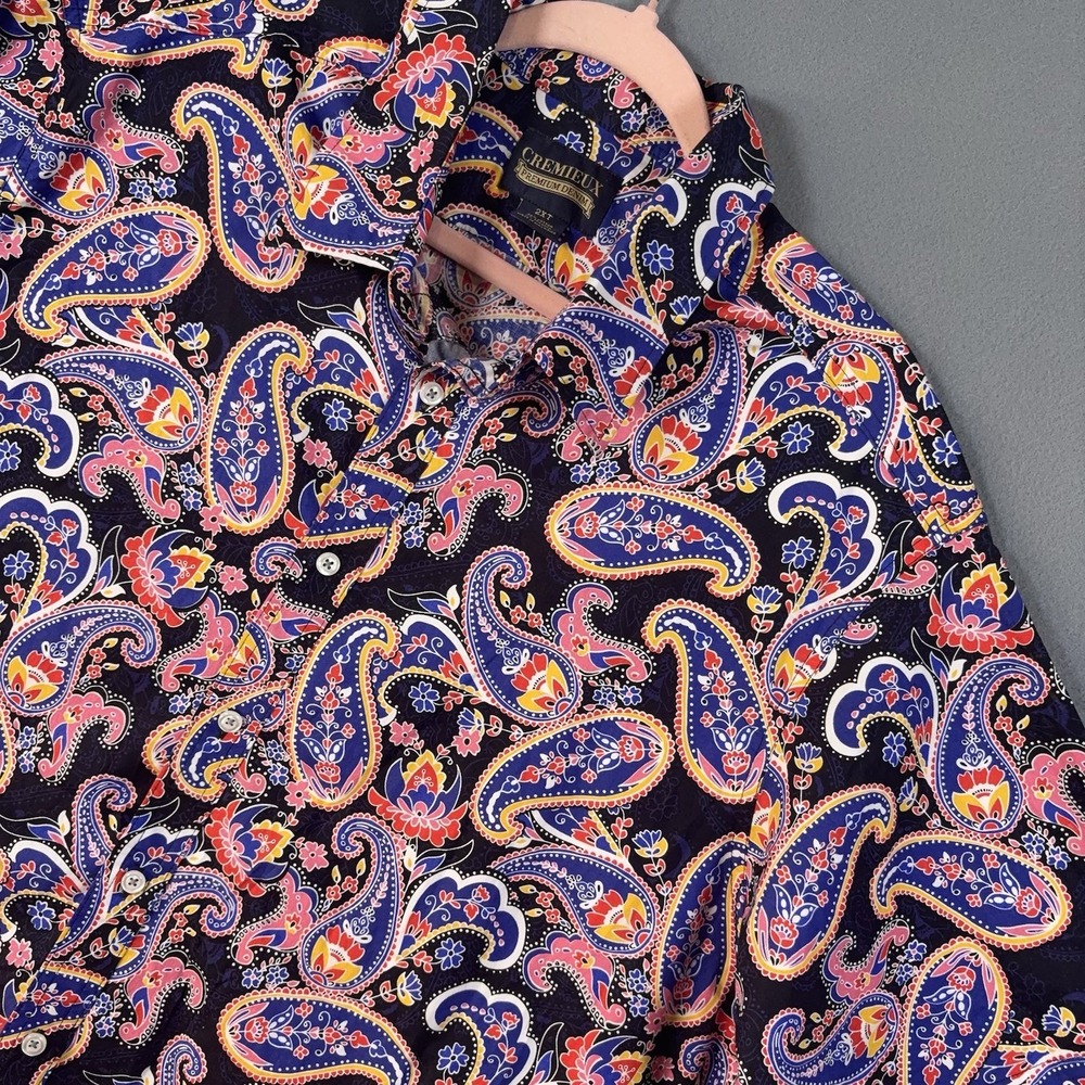 Cremieux Premium Short Sleeve Button Up Shirt Mens 2XT Black Paisley Lightweight